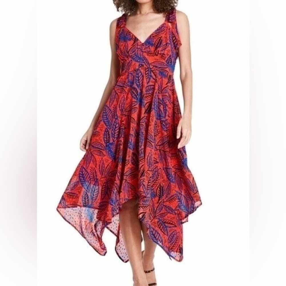 Alexis for Target Tropical Leaf Tie Strap Handkerchief Hem Red Dress Sz. M NWT!